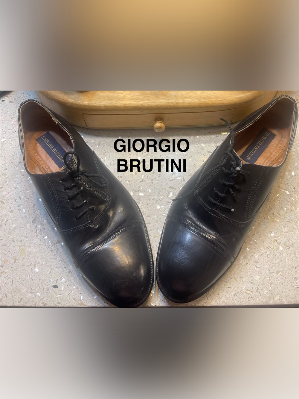 Giorgio Brutini Black Leather Cap-Toe Oxfords 10.5